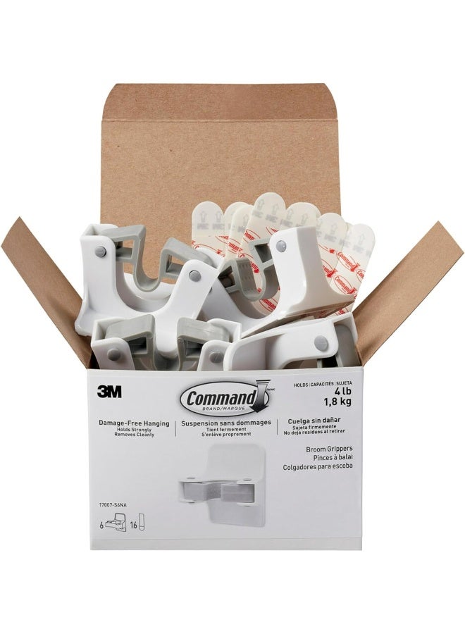 Command Mop and Broom Holder Wall Mount, 6 Grippers with 16 Command Strips, Organize Damage-Free - Image 1